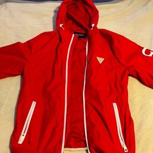 Size medium red zip up guess jacket